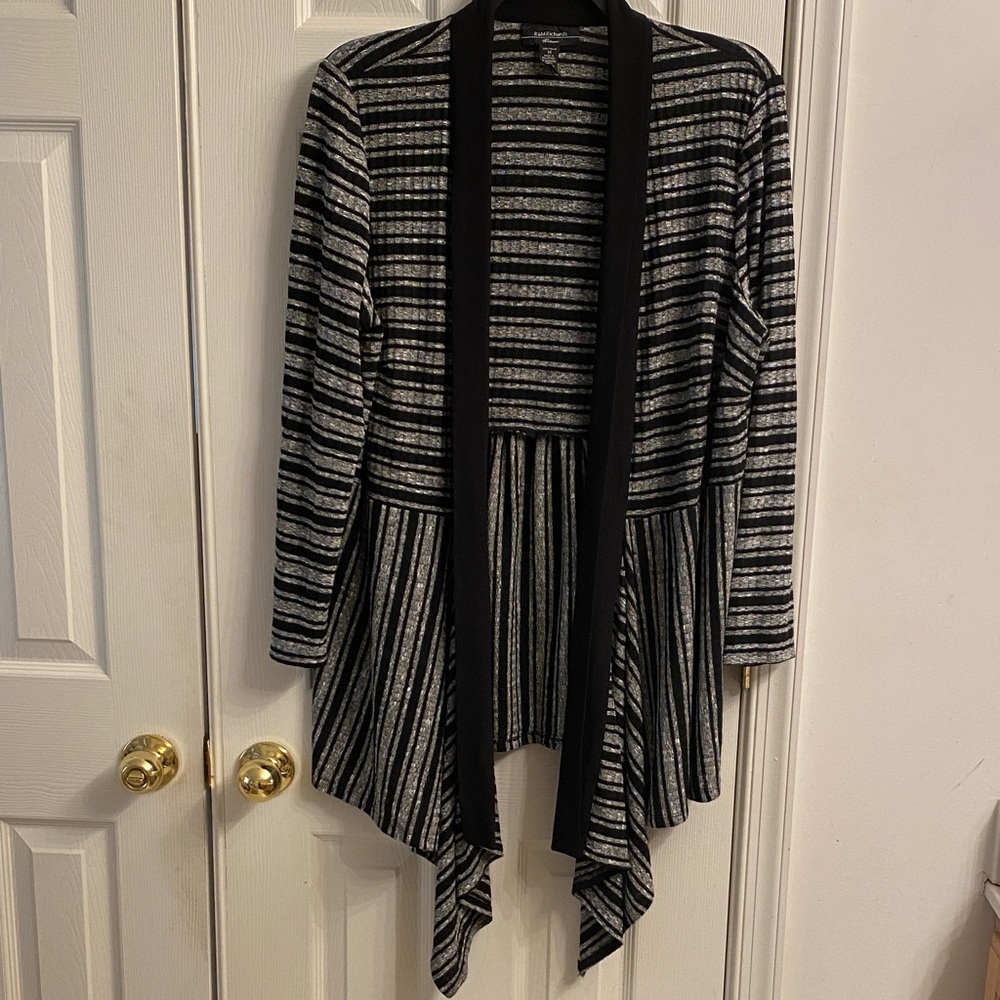 R & M Richards Striped Black and Gray Women's Sweater